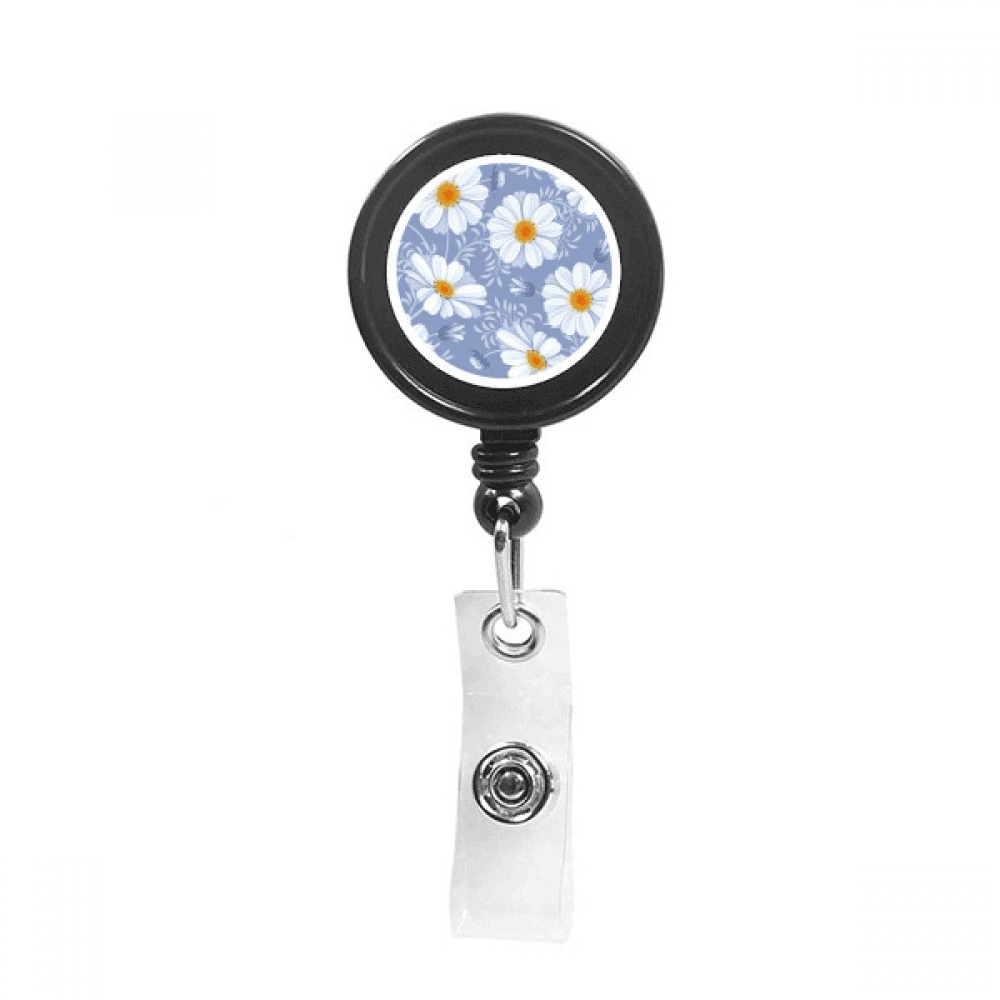 White Calliopsis Flower  Retractable Keychain Badge Holder ID Badge