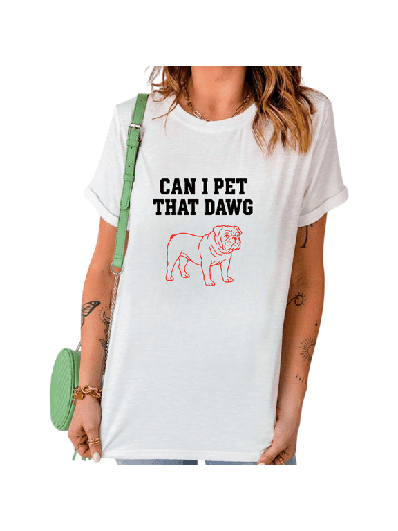 White Can I Pet That Dawg Red Bulldog Line Art Graphic Tees Print Tshirt Shirts Dog Lover Casual Tops S-5XL