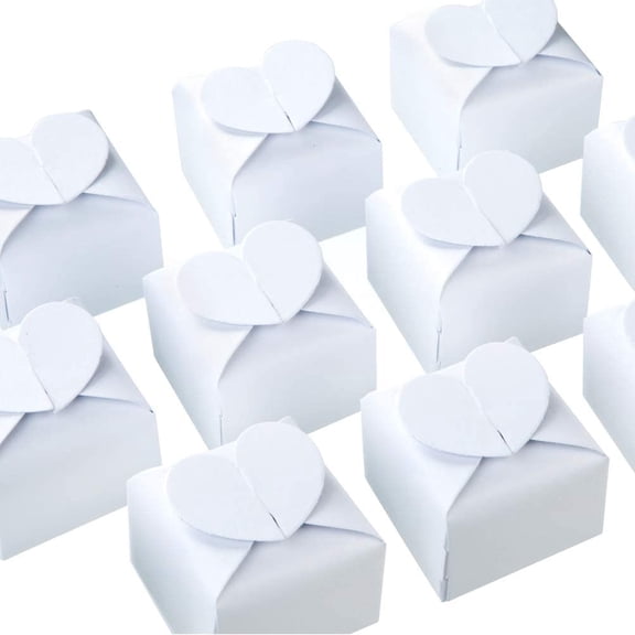 White Candy Box Bulk 2.5x2x2.5 inches with Heart Bow Party Favor Box,White Glitter,Pack of 50