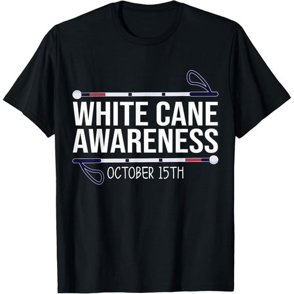 White Cane Day Awareness Day October 15th Visually Impaired T-ShirtMen and women, White Black T-shirt, size: Extra large S-2110XL