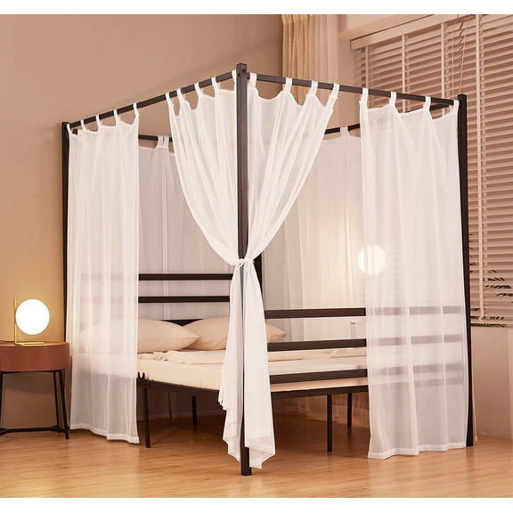 White Canopy Bed Curtains 4 Corner Bed Canopies Voile Sheer Canopy Curtains Panel 8 Drapery Panel Curtain for All Bed Sizes