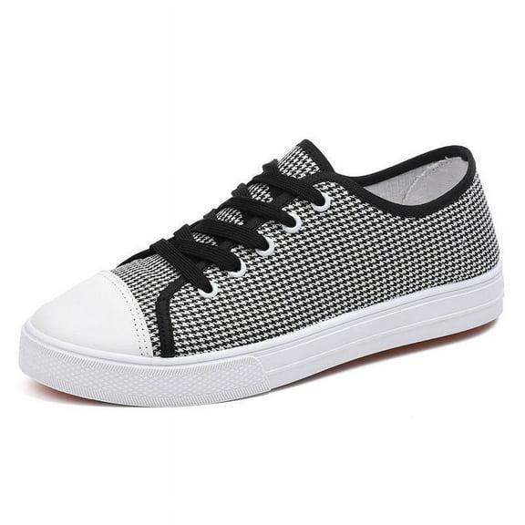 White Canvas Sneakers for Women - Women's Casual Canvas Shoes, Breathable Lace-Up Flat Shoes, Lightweight Comfortable Everyday Sneakers