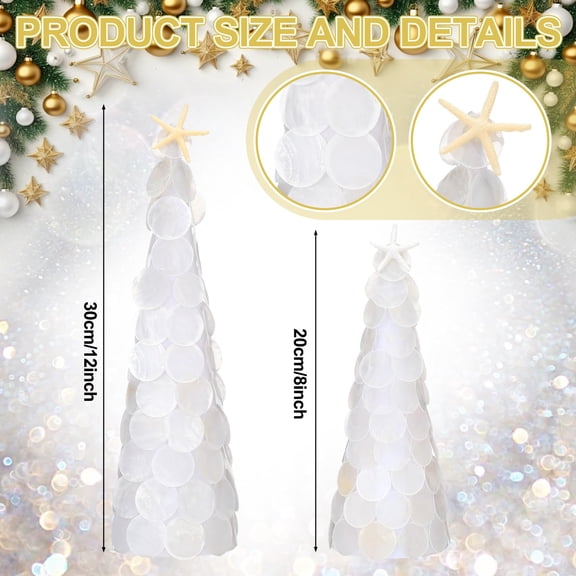 White Capiz Shell Christmas Tree Decor 8" 12" 2 Pack Tabletop Holiday Centerpiece