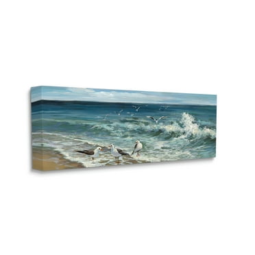 White Caps on Incoming Tied Beach Seagulls 48 in x 20 in Painting Canvas Art Print, by Stupell Home Décor