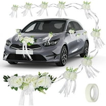 White Car Decoration Wedding Decoration Car with Suction Cups, Includes 9 Clusters of Silk Flowers, Car Decoration for Wedding Reception Ceremony