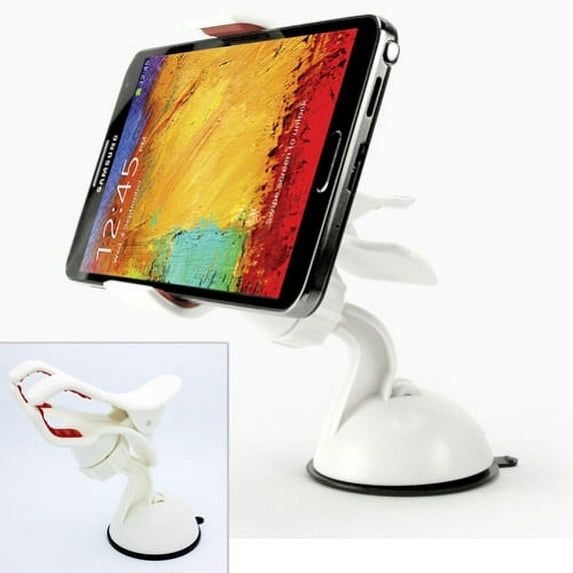 White Car Mount Windshield Phone Holder Swivel Cradle A6G for Samsung Galaxy A9 A50 - Sonim XP8 XP3 - Wiko Ride