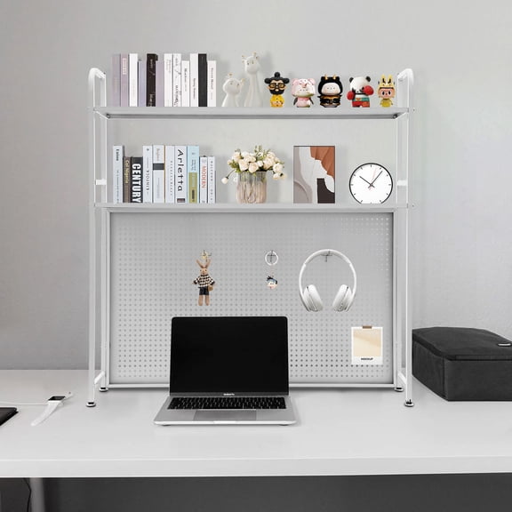 White Carbon Steel 95*20*98cm Double Hole Plate Shelf Non-Punching Storage Shelf Desktop Bookshelf
