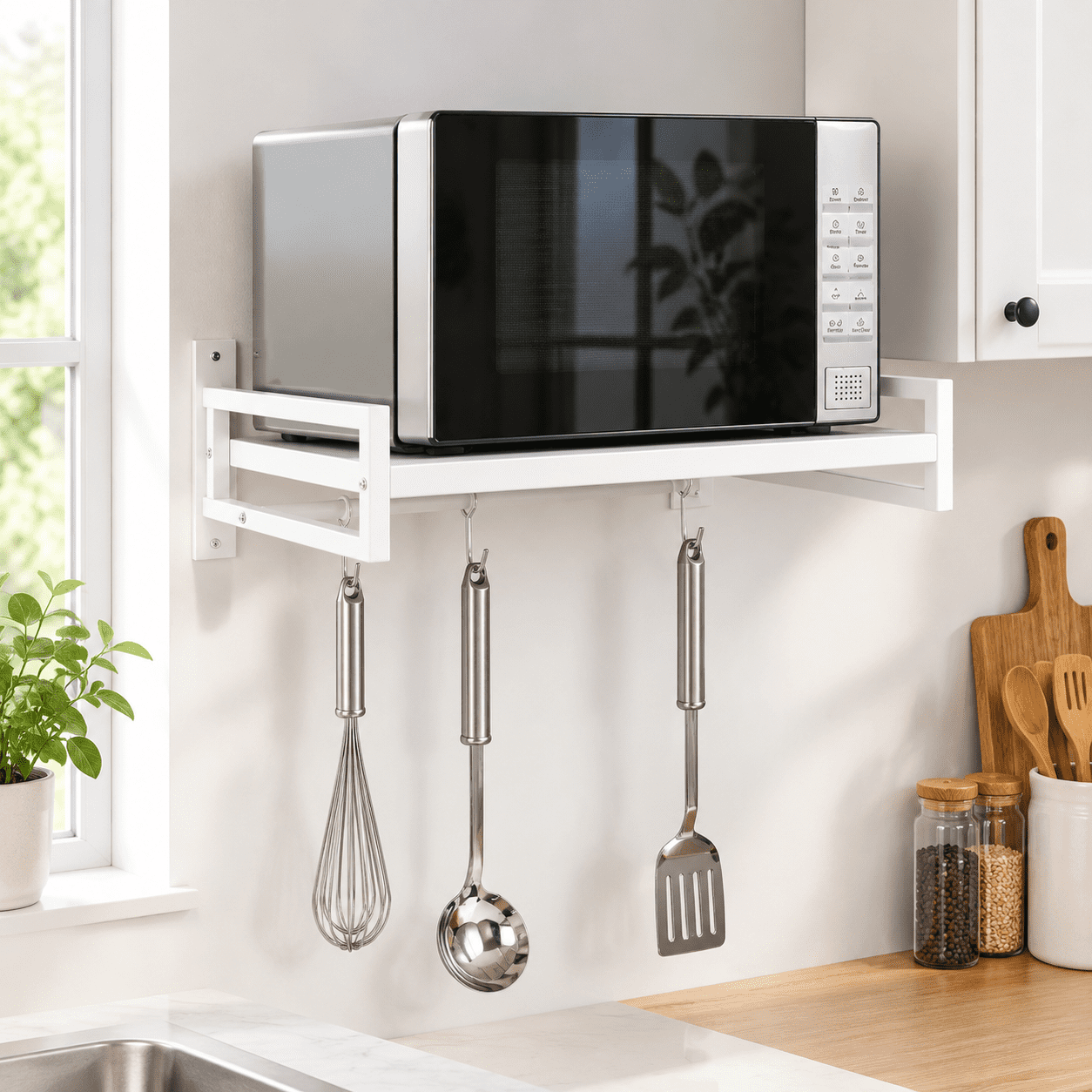 White Carbon Steel Wall Mount Oven Rack with Hook Rail and Slidable ...