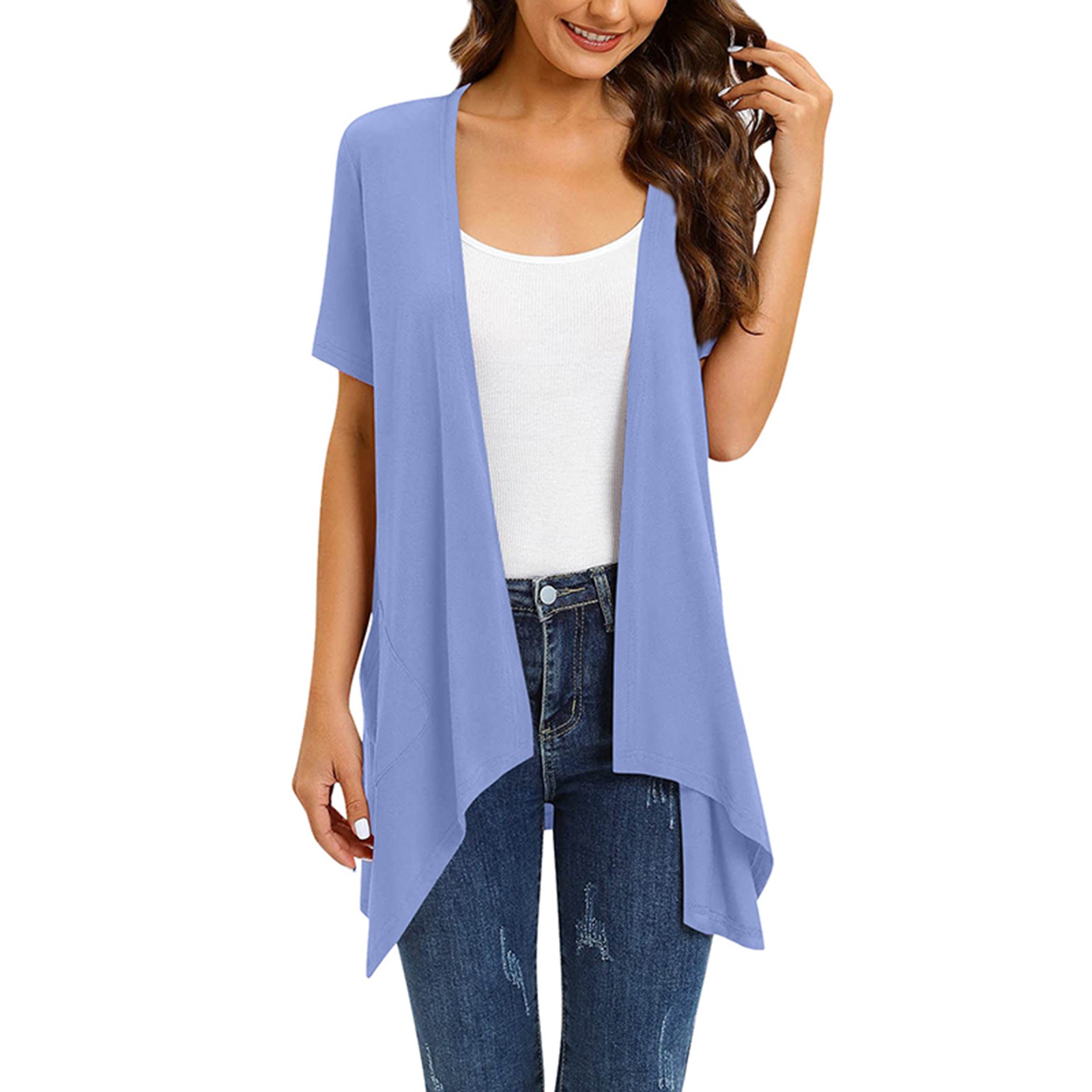 White Cardigan Lightweight Cardigans for Women Cardigan Sweaters for Women Travel Clothes Women CardiganWomen Floral Short Sleeve Cardigans For Women Casual Drape Open Front LightweightLight BlueS Wal...