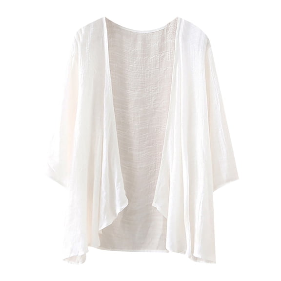 White Cardigan Sweaters for Women, Polyester Cardigans for Women Trendy, Women Beach Casual Half Sleeve Sheer Cardigans S