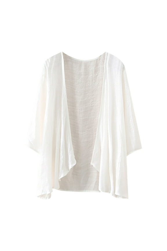 White Cardigan Sweaters for Women, Polyester Cardigans for Women Trendy, Women Beach Casual Half Sleeve Sheer Cardigans XL