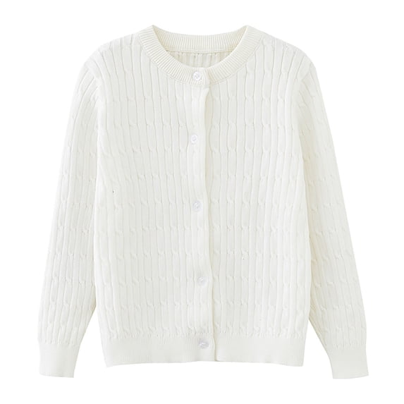 White Cardigan Toddler Sweatshirt Girls and Toddlers' Uniform Cotton Slim Fit Crewneck Cardigan Sweater Girls Solid Cardigan