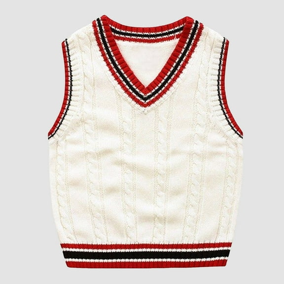 White Cardigan Toddler V-Neck Cable Knit Vest for Boys Girls Sweater Toddler's Solid Sleeveless Pullover Vest Kid School Uniform Sweater Shirt