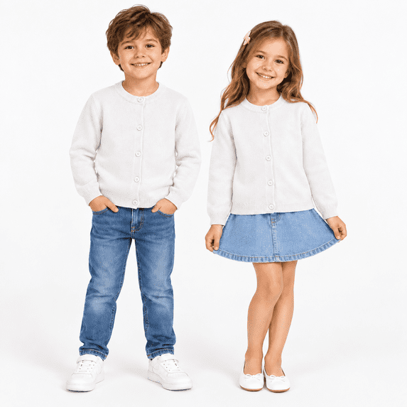 White Cardigan for Girls 3t, Kids School Uniforms Long Sleeve Button Down Knit Cardigans Sweater Tops