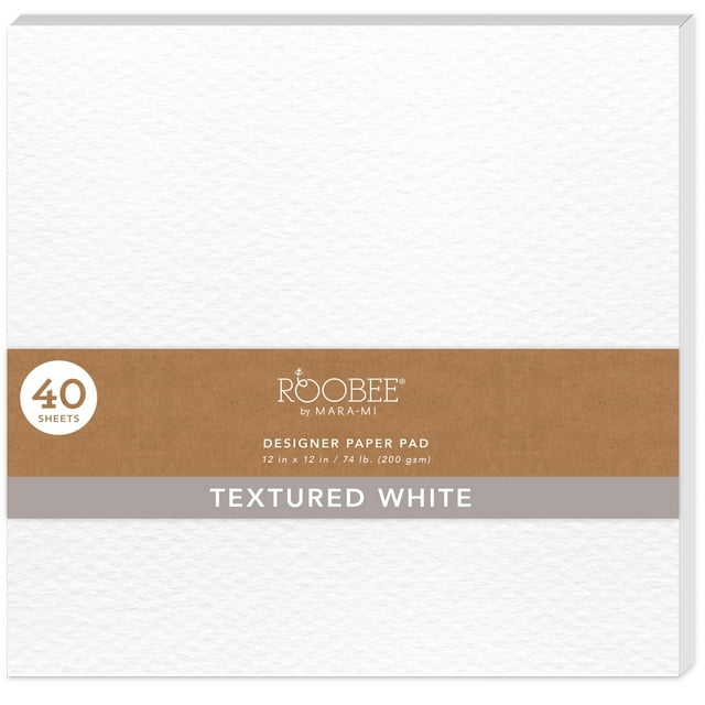 Roobee by MaraMi White Textured Cardstock Paper, 12" x 12," 210 GSM