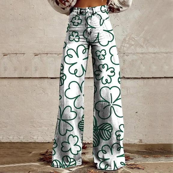 White Cargo Pants Women Wide Leg Pants Woman High Waist Floral Patterned Pants Lightweight Loose Fit Casual Colorful Trouser Imitation Jeans