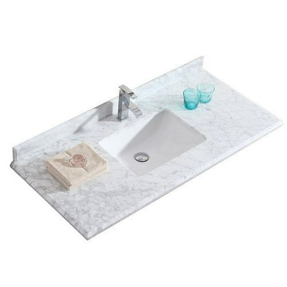 White Carrara Marble Countertop - 48" - Single Hole with Rectangular Sink