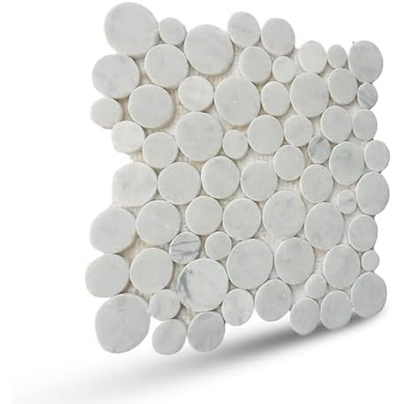 White Carrara Marble Mosaic Tile - Floor and Wall Carrara Tile - Honed Finish Tiles for Kitchen,Vanities and Swimming Pool 12" X 12" - Penny