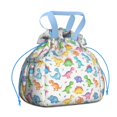 thumbnail image 1 of White Cartoon Colorful Dinosaurs Pattern Drawstring Lunch Bag Women - Drawstring Lunch Bag Insulated for Work Office - Stain-Resistant Large Lunchbags for Women with Multi-Pockets, 1 of 6