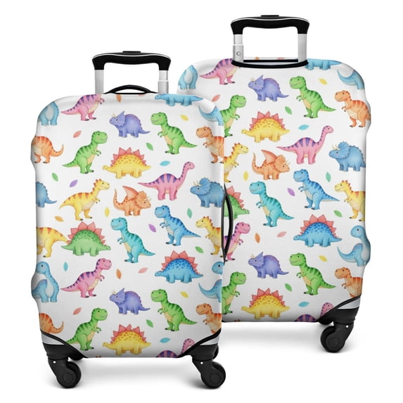 White Cartoon Colorful Dinosaurs Pattern Luggage Cover Fashion Suitcase Cover Baggage Covers Fit 25-28 Inch Luggage (Go Travel)