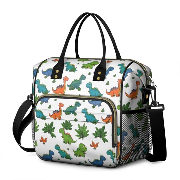 White Cartoon Colorful Dinosaurs Pattern Womens Lunch Box for Work,Insulated Large Lunch Bag for Tween and Teen,Loncheras Para Mujer,Leakproof Adult Lunch Bag for Work,Beach,Travel,Picnic,Camping