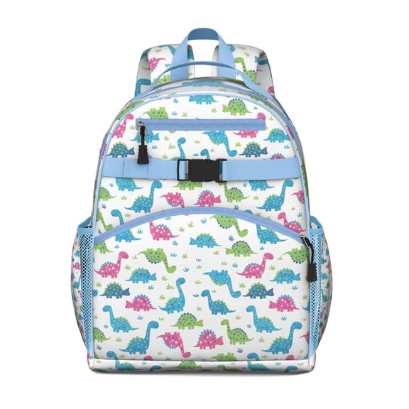White Cartoon Dinosaurs Backpack for School,Cute School Bag,Schoolbag with Adjustable Shoulder Straps & Padded Back,15.25"x11.5"x5.25"
