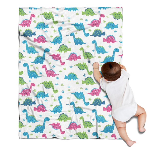 White Cartoon Dinosaurs Blanket,Comfortable Soft Flannel Throw Blanket,All Season,Warm Lightweight Blankets for Sofa Bed Couch Living Room Chair,30"x40"