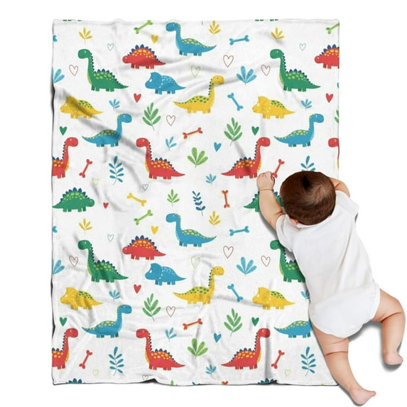 White Cartoon Dinosaurs Bones Leaves Pattern Blanket,Comfortable Soft Flannel Throw Blanket,All Season,Warm Lightweight Blankets for Sofa Bed Couch Living Room Chair,30"x40"