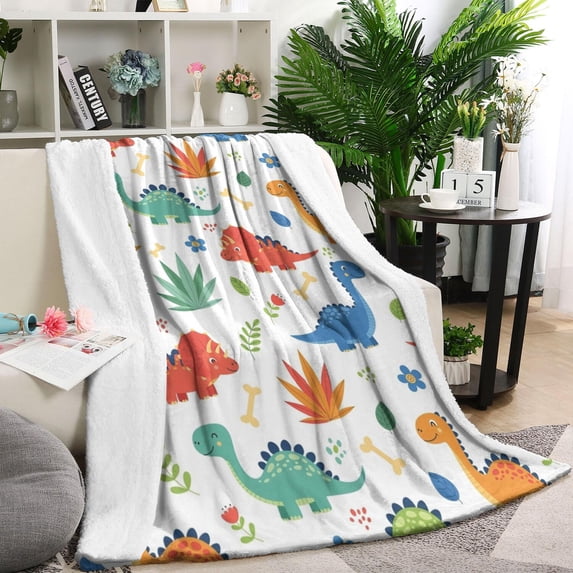 White Cartoon Dinosaurs Bones Pattern Blanket,Comfortable Soft Lamb Wool Throw Blanket,All Season,Warm Lightweight Blankets for Sofa Bed Couch Living Room Chair,60"x80"