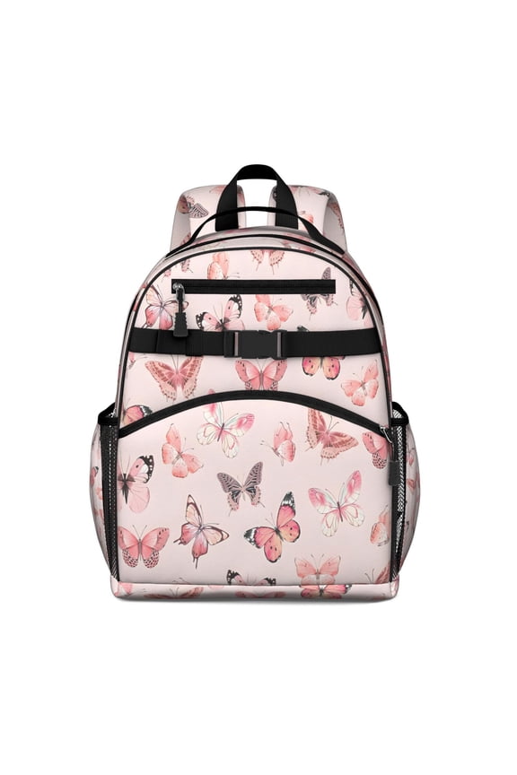 Pink Butterfly Pink Wings Pattern Backpack for School,Cute School Bag,Schoolbag with Adjustable Shoulder Straps & Padded Back,15.25"x11.5"x5.25"