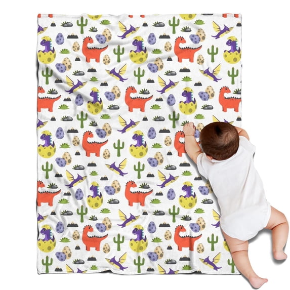 White Cartoon Dinosaurs Eggs Pattern Blanket,Comfortable Soft Flannel Throw Blanket,All Season,Warm Lightweight Blankets for Sofa Bed Couch Living Room Chair,30"x40"