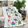 thumbnail image 1 of White Cartoon Dinosaurs Flowers Pattern Blanket,Comfortable Soft Lamb Wool Throw Blanket,All Season,Warm Lightweight Blankets for Sofa Bed Couch Living Room Chair,60"x80", 1 of 4