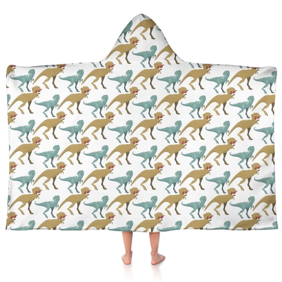 White Cartoon Dinosaurs Hooded Bath Towel,50"x30" for Ages 3 To 12 Kids, Quick Dry Lightweight Soft Microfiber Hood Beach Towel Cover Up for Kids