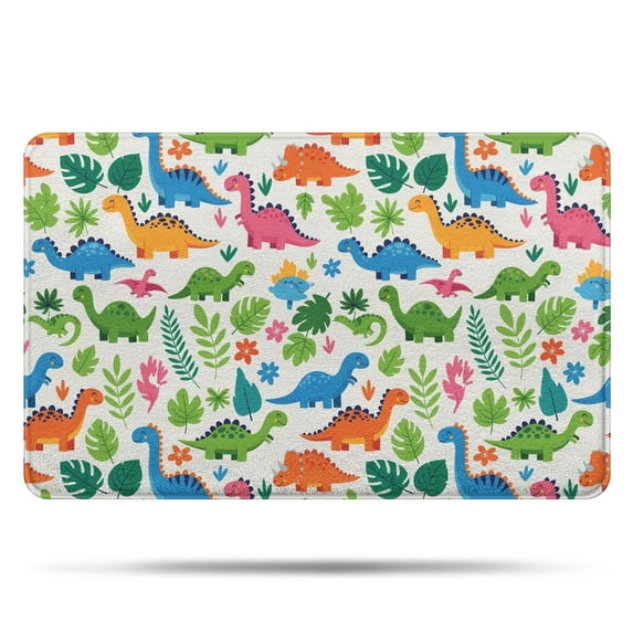 White Cartoon Dinosaurs Jungle Pattern Bathroom Rugs Mat,Non Slip Microfiber Bathroom Rug,Rubber Backing,Soft Bathroom Mats for Bathroom Floor,Tub and Shower,20x32in(50x80cm)