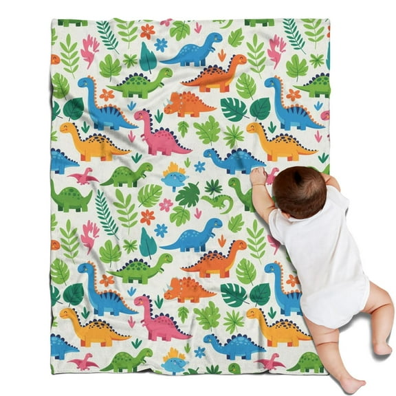 White Cartoon Dinosaurs Jungle Pattern Blanket,Comfortable Soft Flannel Throw Blanket,All Season,Warm Lightweight Blankets for Sofa Bed Couch Living Room Chair,30"x40"