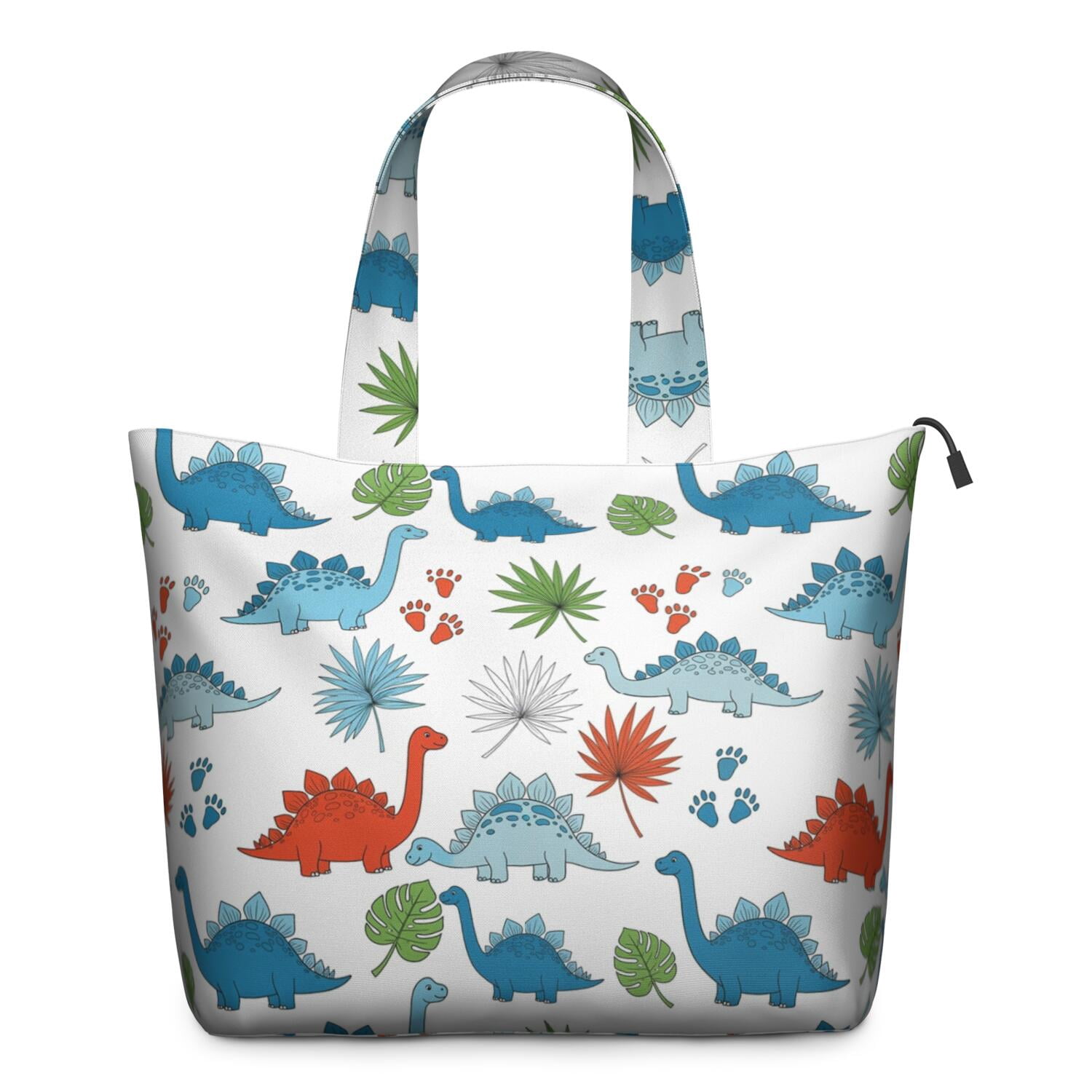 White Cartoon Dinosaurs Leaves Footprints Pattern Travel Tote Bags for Women Carry On,Large Weekender Bags for Women Travel,Multi Functional Duffle Bag for Work,Shopping,Sports