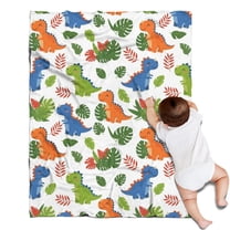 White Cartoon Dinosaurs Leaves Pattern Blanket,Comfortable Soft Flannel Throw Blanket,All Season,Warm Lightweight Blankets for Sofa Bed Couch Living Room Chair,30"x40"