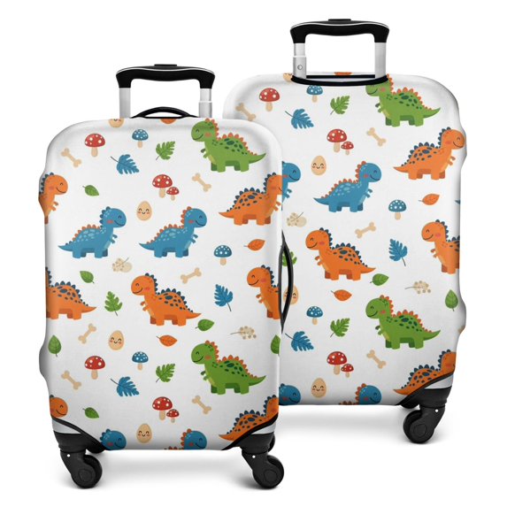 White Cartoon Dinosaurs Mushrooms Pattern Luggage Cover Fashion Suitcase Cover Baggage Covers Fit 25-28 Inch Luggage (Go Travel)