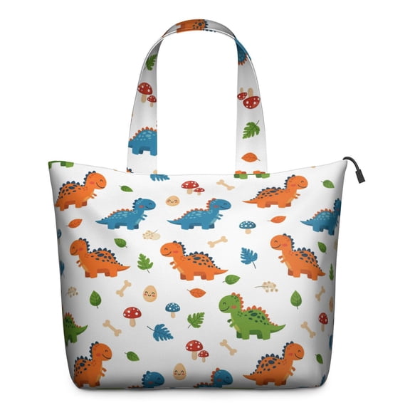 White Cartoon Dinosaurs Mushrooms Pattern Travel Tote Bags for Women Carry On,Large Weekender Bags for Women Travel,Multi Functional Duffle Bag for Work,Shopping,Sports