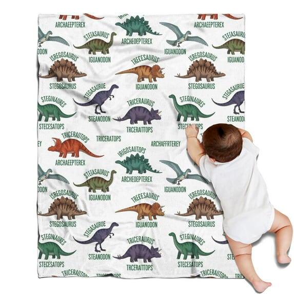 White Cartoon Dinosaurs Names Pattern Blanket,Comfortable Soft Flannel Throw Blanket,All Season,Warm Lightweight Blankets for Sofa Bed Couch Living Room Chair,30"x40"