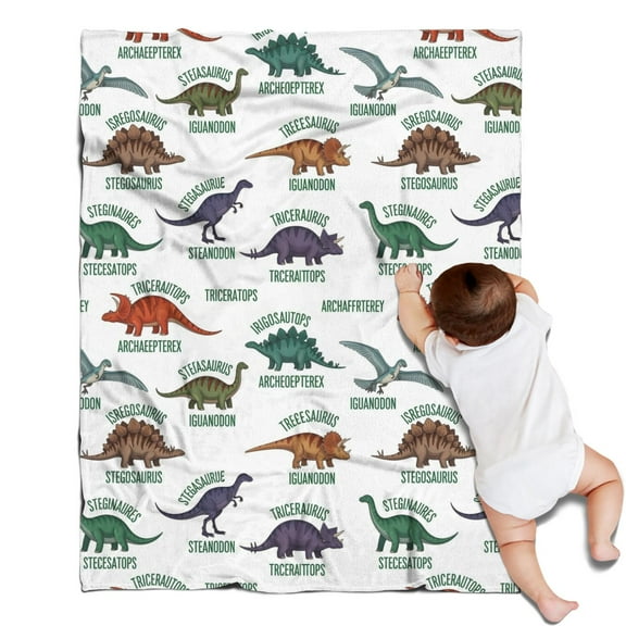 White Cartoon Dinosaurs Names Pattern Blanket,Comfortable Soft Flannel Throw Blanket,All Season,Warm Lightweight Blankets for Sofa Bed Couch Living Room Chair,30"x40"
