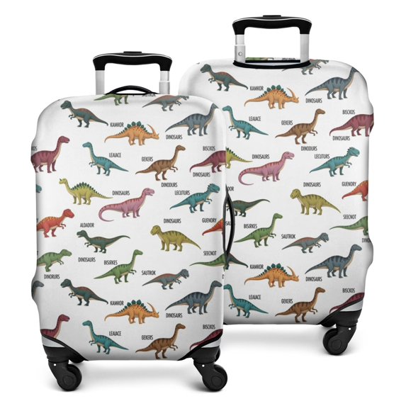 White Cartoon Dinosaurs Names Pattern Luggage Cover Fashion Suitcase Cover Baggage Covers Fit 25-28 Inch Luggage (Go Travel)