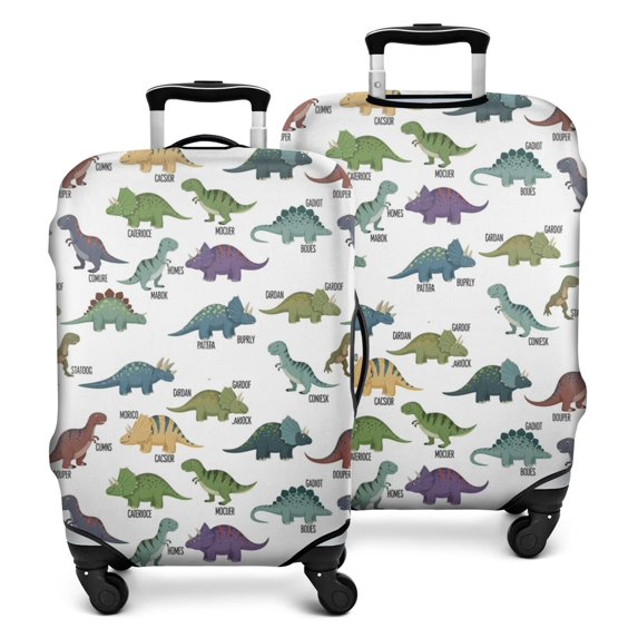 White Cartoon Dinosaurs Names Pattern Luggage Cover Fashion Suitcase Cover Baggage Covers Fit 25-28 Inch Luggage (Go Travel)