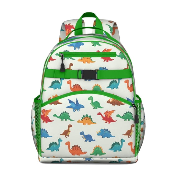 White Cartoon Dinosaurs Pattern Backpack for School,Cute School Bag,Schoolbag with Adjustable Shoulder Straps & Padded Back,15.25"x11.5"x5.25"