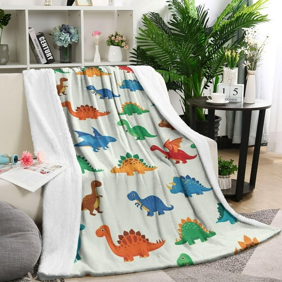 White Cartoon Dinosaurs Pattern Blanket,Comfortable Soft Flannel Throw Blanket,All Season,Warm Lightweight Blankets for Sofa Bed Couch Living Room Chair,40"x50"