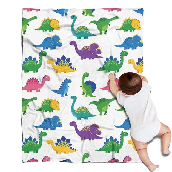 White Cartoon Dinosaurs Pattern Blanket,Comfortable Soft Flannel Throw Blanket,All Season,Warm Lightweight Blankets for Sofa Bed Couch Living Room Chair,30"x40"