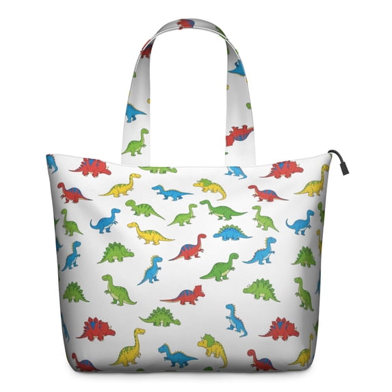 White Cartoon Dinosaurs Pattern Travel Tote Bags for Women Carry On,Large Weekender Bags for Women Travel,Multi Functional Duffle Bag for Work,Shopping,Sports