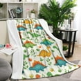 thumbnail image 1 of White Cartoon Dinosaurs Plants Pattern Blanket,Comfortable Soft Lamb Wool Throw Blanket,All Season,Warm Lightweight Blankets for Sofa Bed Couch Living Room Chair,60"x80", 1 of 4