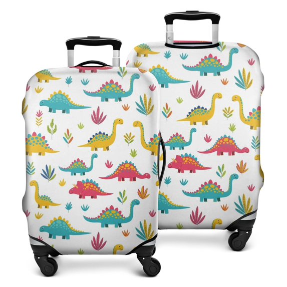 White Cartoon Dinosaurs Plants Pattern Luggage Cover Fashion Suitcase Cover Baggage Covers Fit 25-28 Inch Luggage (Go Travel)