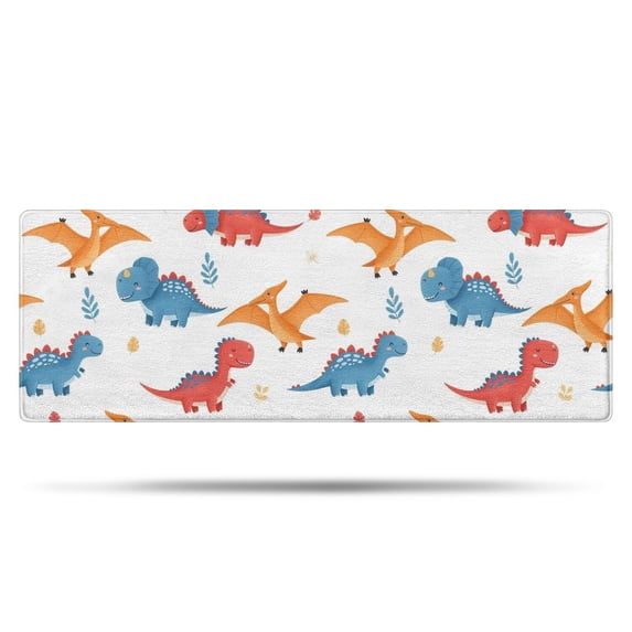 White Cartoon Dinosaurs Pterosaurs Pattern Bathroom Rugs Mat,Non Slip Microfiber Bathroom Rug,Rubber Backing,Soft Bathroom Mats for Bathroom Floor,Tub and Shower,47x17in(120x43cm)